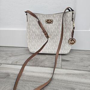 Michael Kors White and Brown Crossbody Bag
